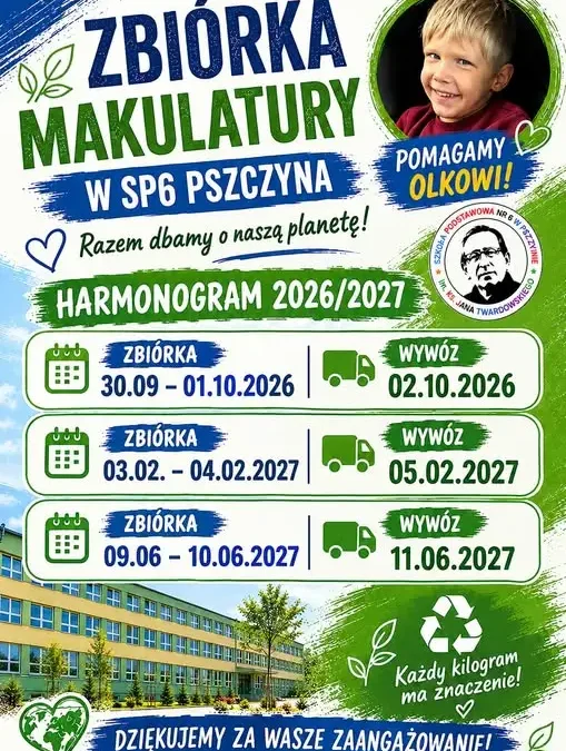 Szkoła Podstawowa nr 6 w Pszczynie wznawia zbiórkę makulatury dla Olka Budzika