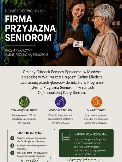 Gmina Miedźna zachęca firmy do udziału w Programie „Firma Przyjazna Seniorom”