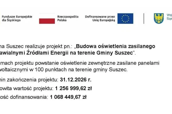 Gmina Suszec stawia na zieloną energię: 100 punktów świetlnych zasilanych słońcem
