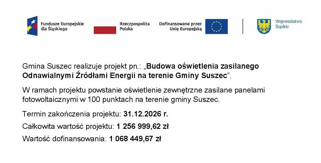 Gmina Suszec stawia na zieloną energię: 100 punktów świetlnych zasilanych słońcem
