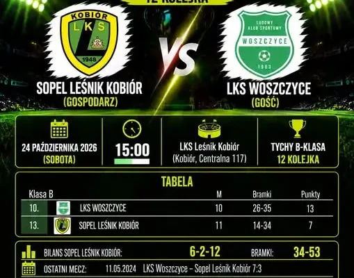 LKS Leśnik Kobiór zagra z LKS Woszczyce – zapowiedź 12. kolejki B-klasy