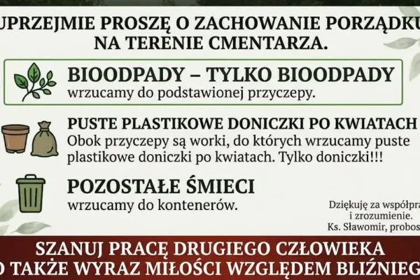 Proboszcz apeluje o porządek na cmentarzu przed dniem Wszystkich Świętych
