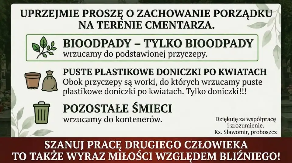 Proboszcz apeluje o porządek na cmentarzu przed dniem Wszystkich Świętych