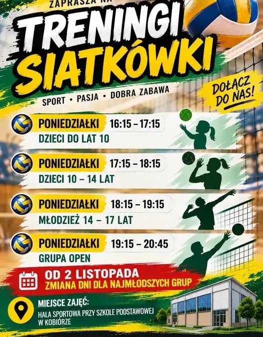 LKS Leśnik Kobiór zmienia harmonogram treningów siatkówki – nowe godziny od 2 listopada